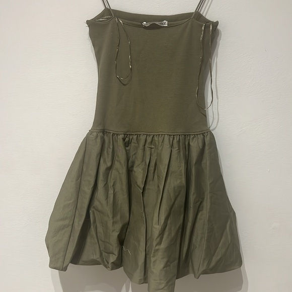 Zara Olive Green Bubble Poplin Dress - Picture 7 of 8